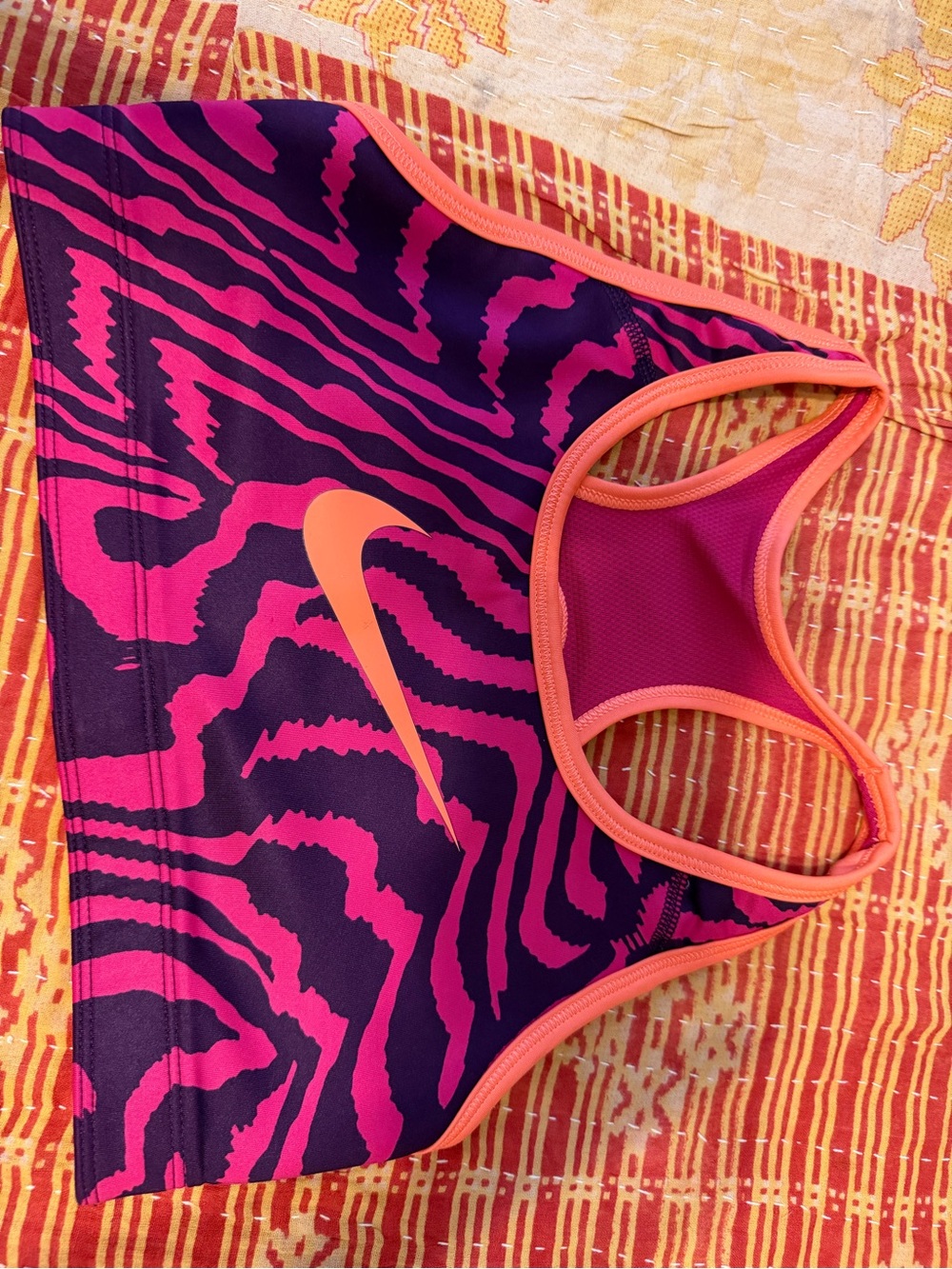 Nike Pink & Purple Zebra-Print Sports Bra with Orange Trim
